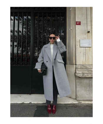 Gri Oversize Premıum Klasik Kaşe Kaban