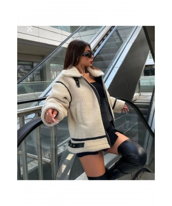 SUNİ KÜRKLÜ ÜNLÜ MARKANIN MODELİNDE BIKER PELUŞ MONT