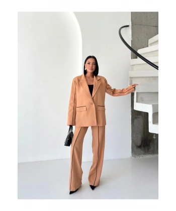 Kadın Çizgi Biyeli Blazer Ceket Pantolon Takım Elbise