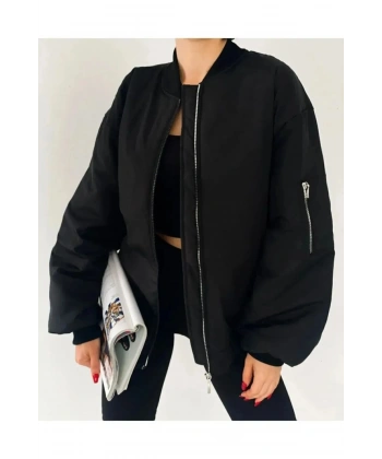 Unisex Siyah Oversize Bomber Ceket