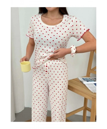 Saf %100 Pamuk Kısa Kol Kadın Pijama Takımı