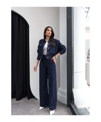 Taş Baskılı Denim İkili Takım