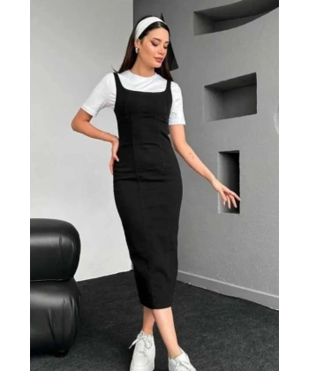 Askılı Uzun Kot Elbise