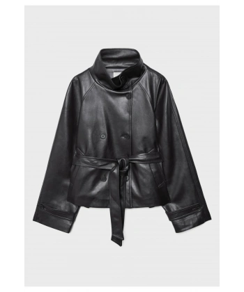 Dik yaka suni deri trençkot