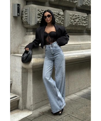 Jean Yüksek Taşlı Pantolon