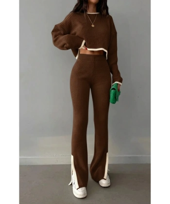 Kadın Fitilli Kesik Paça Viral Triko Takım