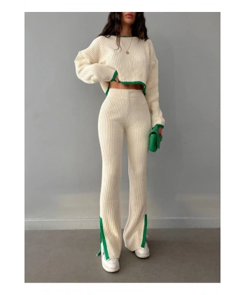 Kadın Fitilli Kesik Paça Viral Triko Takım