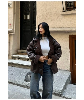 Kadın Koyu Kahverengi Siyah Oversize Ceket