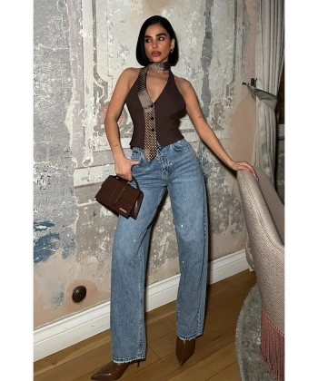 Kadın Taşlı Jeans Kot Pantolon