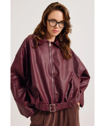 Yeni Sezon P&B Suni Oversize Bomber Deri Ceket