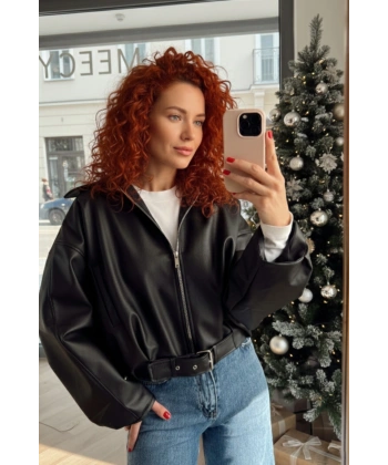 Yeni Sezon Suni Oversize Bomber Deri Ceket