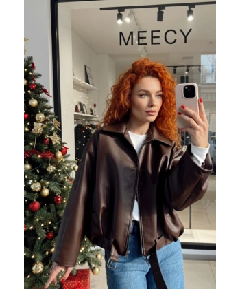 Yeni Sezon Suni Oversize Bomber Deri Ceket