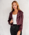 Kadın Premium Trend Luxury Bordo Suni Deri Tasarım Biker Ceket