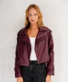 Kadın Premium Trend Luxury Bordo Suni Deri Tasarım Biker Ceket