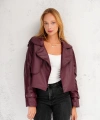 Kadın Premium Trend Luxury Bordo Suni Deri Tasarım Biker Ceket