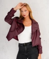 Kadın Premium Trend Luxury Bordo Suni Deri Tasarım Biker Ceket
