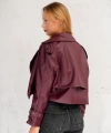 Kadın Premium Trend Luxury Bordo Suni Deri Tasarım Biker Ceket