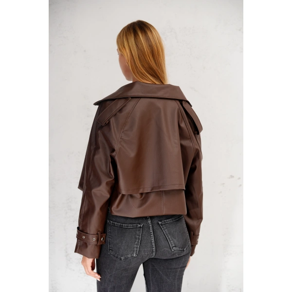 Kadın Premium Trend Luxury Siyah Suni Deri Tasarım Biker Ceket