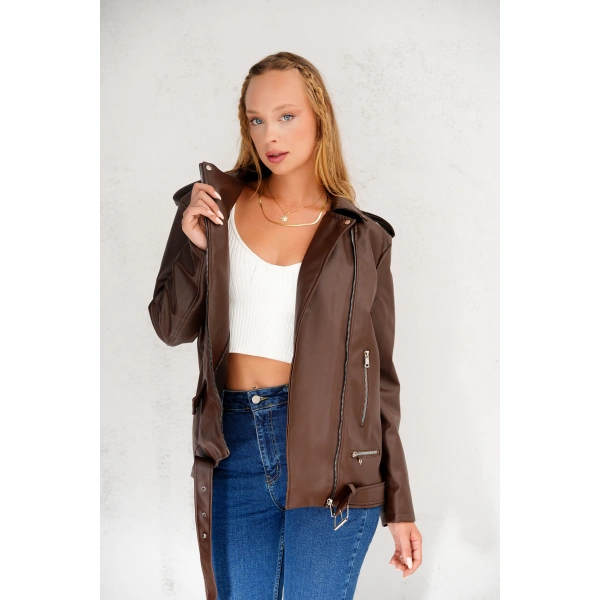 Kadın Oversize Biker Deri Ceket