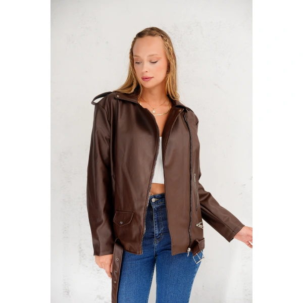 Kadın Oversize Biker Deri Ceket