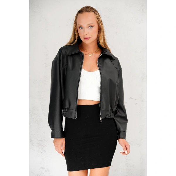 Oversıze Deri Ceket Bomber