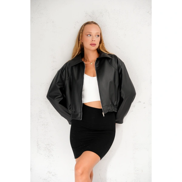 Oversıze Deri Ceket Bomber