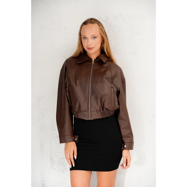 Yeni Sezon Kadın Bomber Deri Ceket