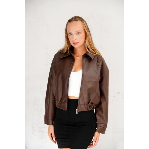 Yeni Sezon Kadın Bomber Deri Ceket