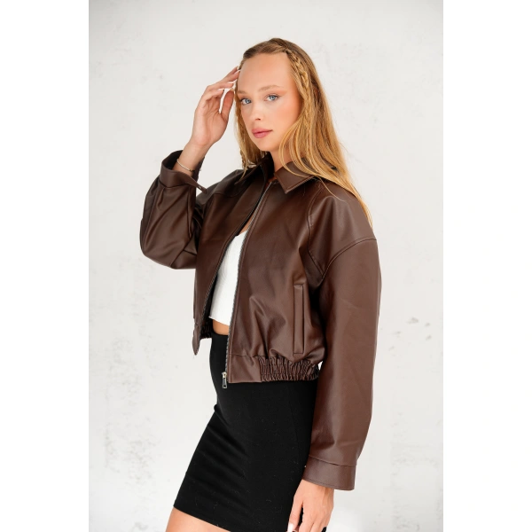 Yeni Sezon Kadın Bomber Deri Ceket