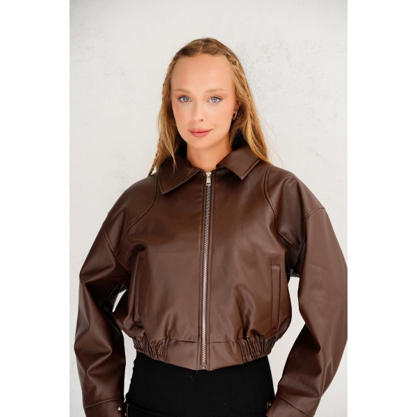 Yeni Sezon Kadın Bomber Deri Ceket