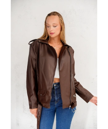 Kadın Oversize Biker Deri Ceket