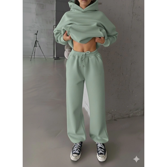 3 iplik şardonlu Lastik paça eşofman mint p510439