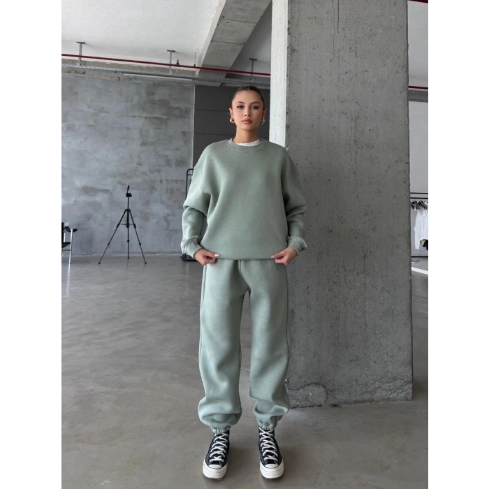 3 iplik şardonlu Lastik paça eşofman mint p510439