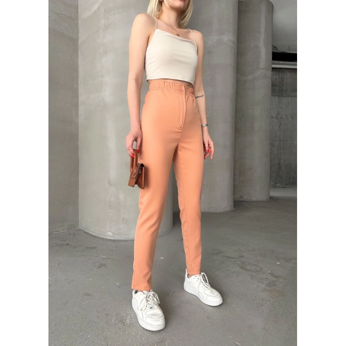 Beli lastikli karamel pantolon