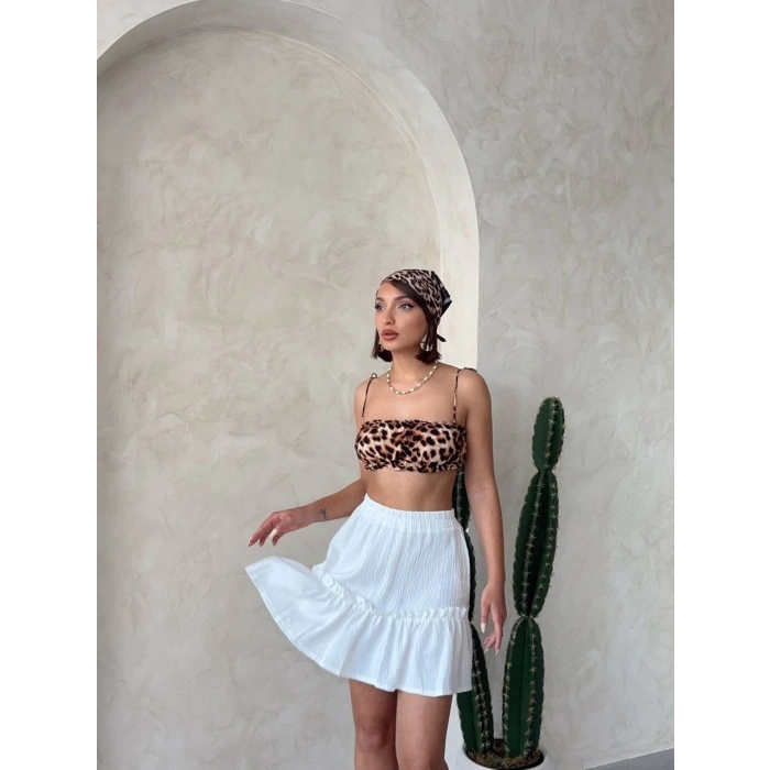 Çingene keten etek beyaz s24808