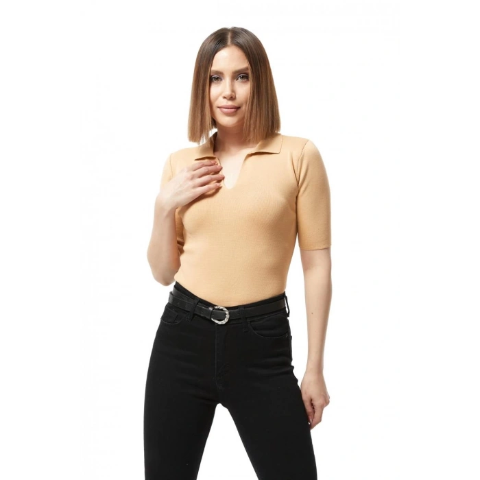 Gömlek yaka yazlık triko bluz