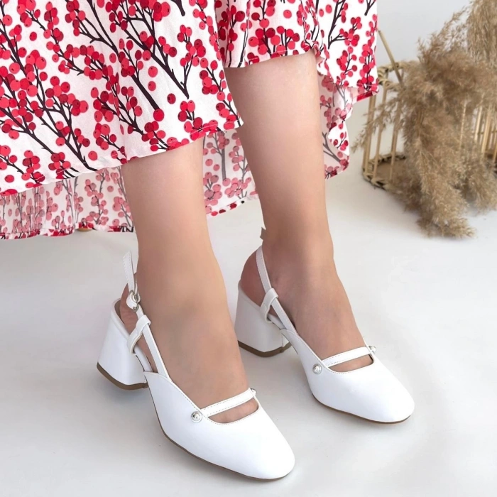 Jecci Beyaz Cilt Topuklu Ayakkabı