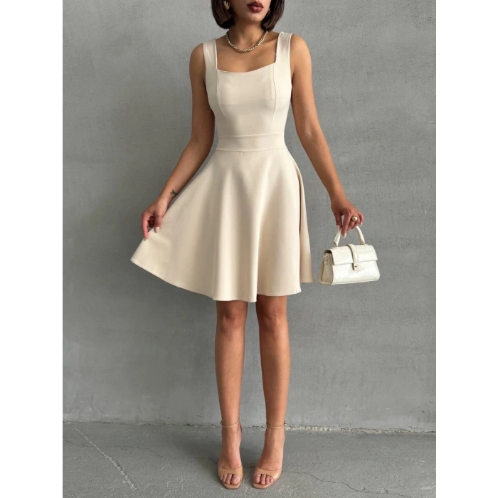 Kadın kare yaka kısa elbise s251188