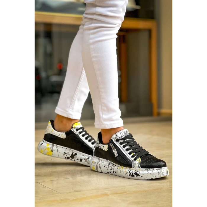 KB-02  Kuback Bağcıklı Crocodile Siyah Sarı Günlük Erkek Ayakkabı