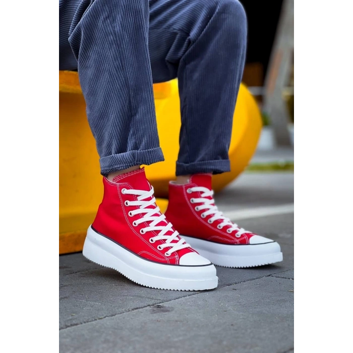 KB-CX-3 Kuback Uzun Kırmızı Keten Beyaz Yüksek Taban Spor Ayakkabı