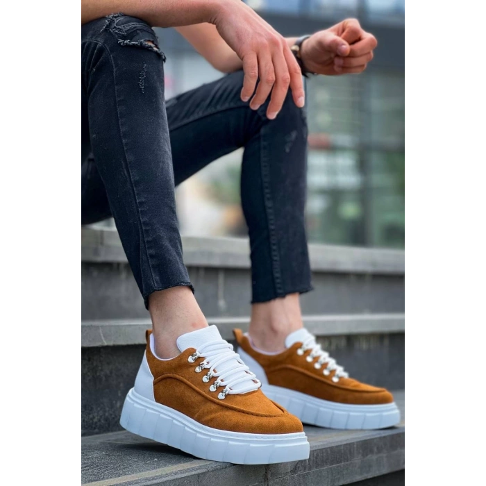 KB-X10 Kuback Taba Süet Beyaz Yüksek Taban Günlük Spor Ayakkabı