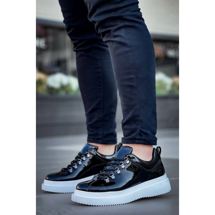 KB-X4  Kuback Siyah Rugan Yüksek Taban Bağcıklı Günlük Erkek Ayakkabı