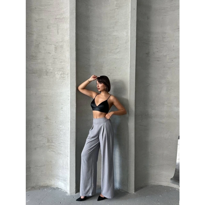 Pileli keten pantolon s255046