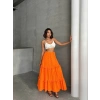 Fırfırlı brodeli astarlı uzun etek turuncu s255047