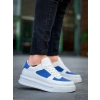 KB-X8 Kuback Beyaz Cilt Mavi Süet Detaylı Beyaz Yüksek Taban Günlük Spor Ayakkabı