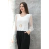 Tokalı tül kollu bluz beyaz t4071