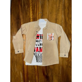 4-8 yaş tişört gömlek kombini vizon