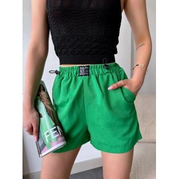 Armalı keten şort yeşil s251003