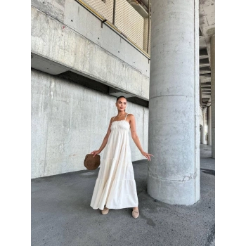 Dantelli askılı keten elbise s4310