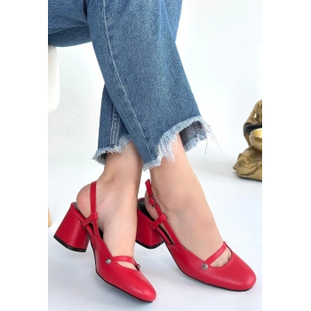 Jecci Kırmızı Cilt Topuklu Ayakkabı